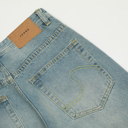 Washed denim pants