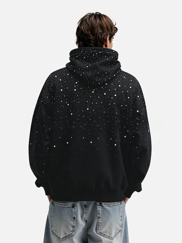 Rhinestone Hooded Sweatshirt Retro Washed Unisex