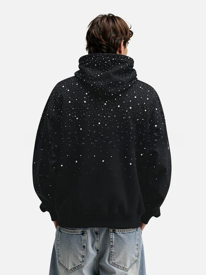 Rhinestone Hooded Sweatshirt Retro Washed Unisex