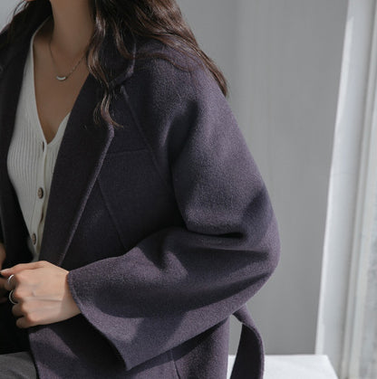 Women's Double-Sided 100% Wool Long Over-The-Knee Coat with Suit Collar