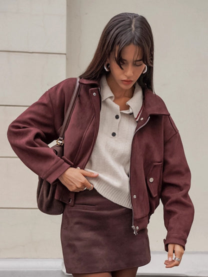 Retro Brown Suede Jacket for Women