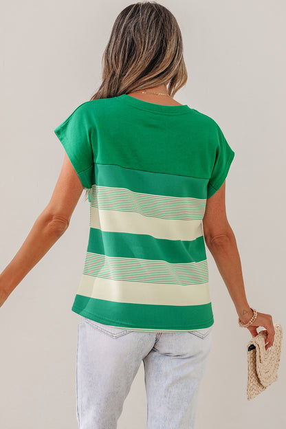 Gestreepte T-shirt met gemengde print ronde hals en korte mouwen