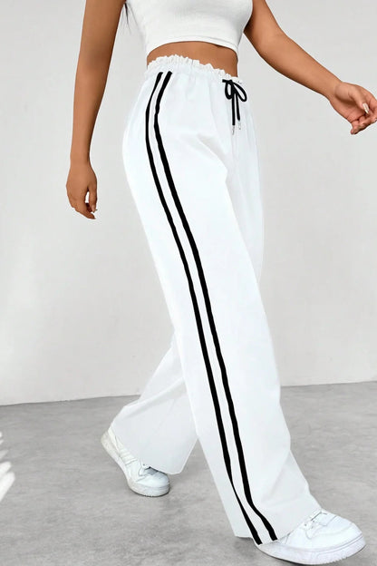 Womens Side-Striped Wide-Leg Sports Pants