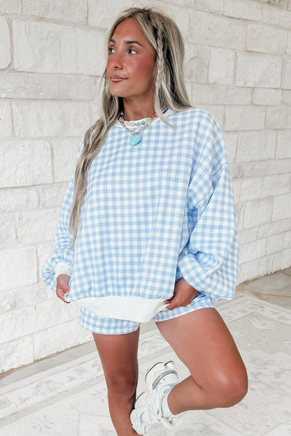 Geruite baggy pullover met trekkoord en casual shorts 2-delige set