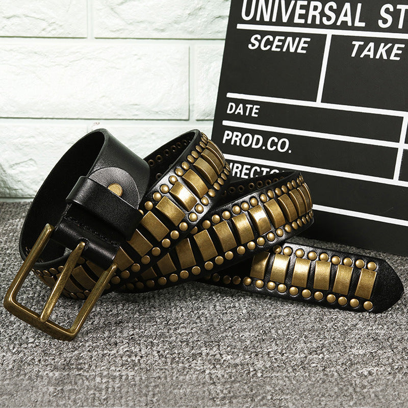 Punk Rivet Cowhide Pin Buckle Belt