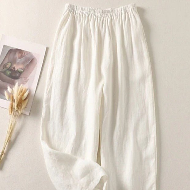 Cotton and Linen Casual Cropped Pants