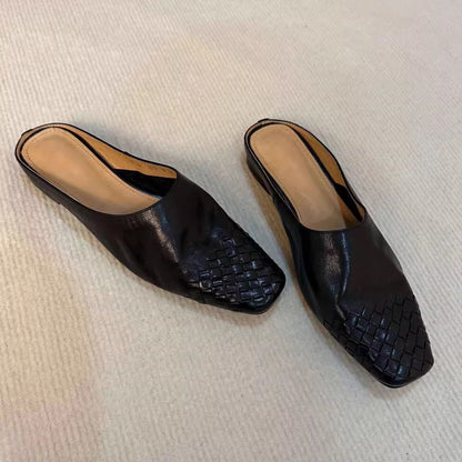 Sheepskin Version ~ French Retro Braided Toe-Cap Half Slippers for Women, Fashionable Lazy Slip-On Casual Sandals for Outer Wear
