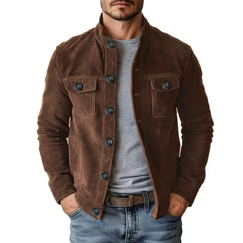 Mens Casual Corduroy Stand Collar Jacket