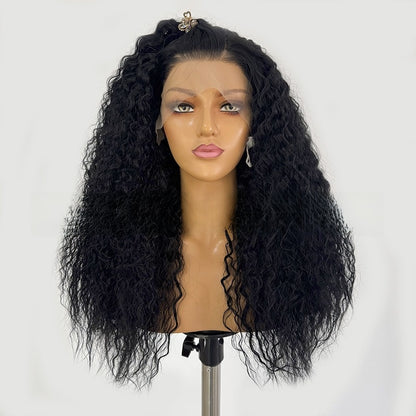 Long Curly Synthetic Fiber Wig with Hand-Crocheted Lace