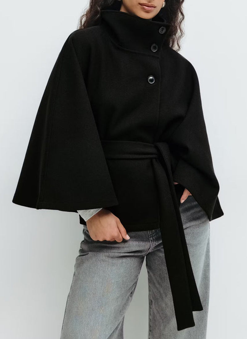 Elegant Stand Collar Cape Windbreaker Jacket
