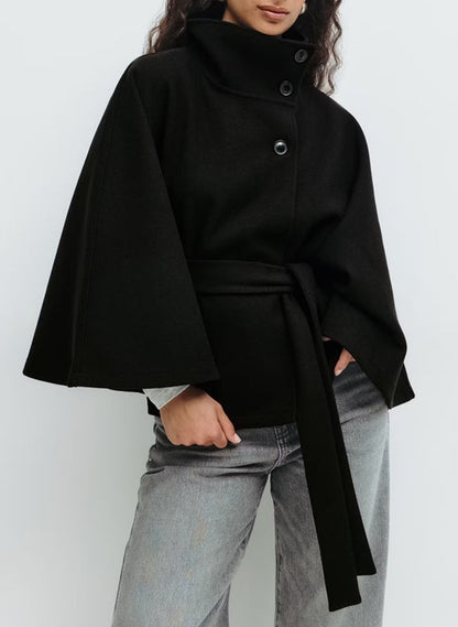 Elegant Stand Collar Cape Windbreaker Jacket