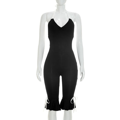 Sleeveless Backless Halter Tie Long Jumpsuit