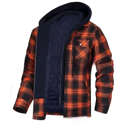 Autumn and Winter Cotton Outwear Plaid Long-Sleeved Loose Hooded Jacket
