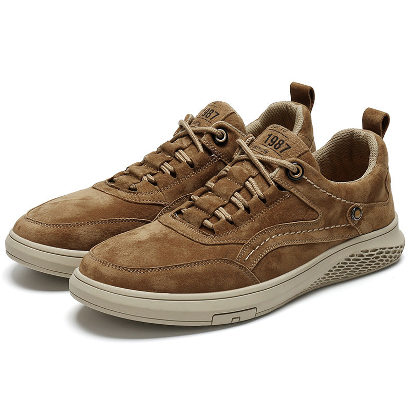 Genuine Leather Men Casual Shoes Breathable Round Toe Lace Up