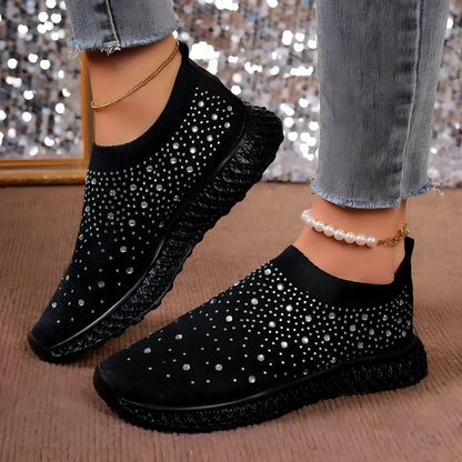 Mesh Rhinestone Flat Casual Shoes