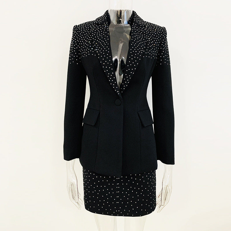 Rhinestone Slim Fit Blazer and Skirt Set