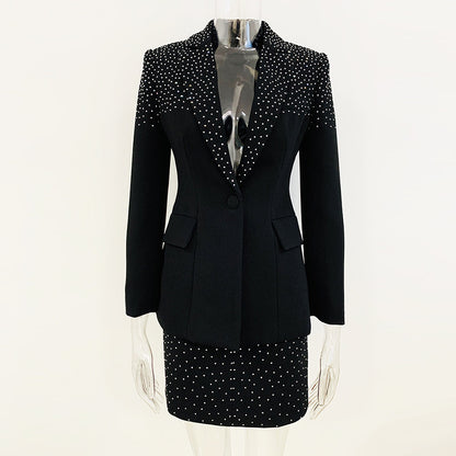 Rhinestone Slim Fit Blazer and Skirt Set
