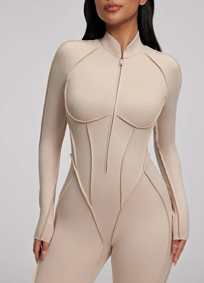 Yoga sports jumpsuit long sleeve zipper fitness suit for women
