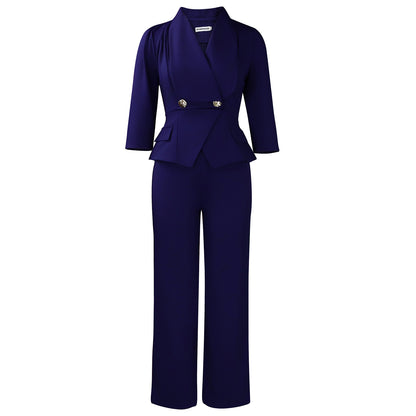 Womens Suit Collar Wide Leg Jumpsuit