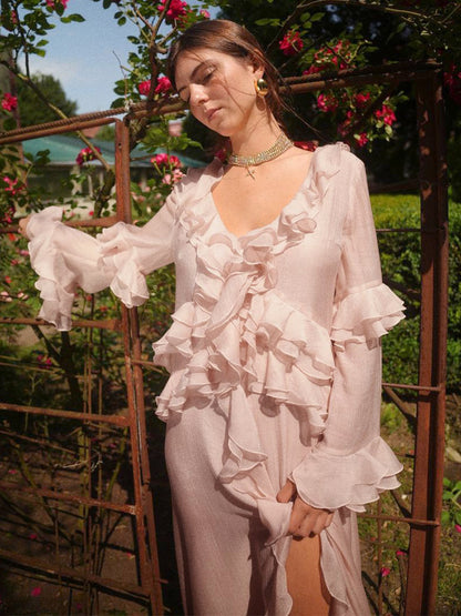 Elegant Ruffle Hem V-Neck Dress