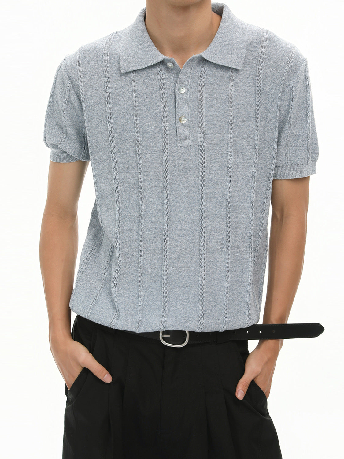 Classic Striped Knit Polo Shirt
