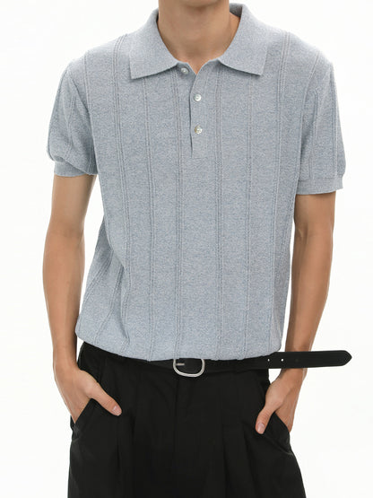 Classic Striped Knit Polo Shirt