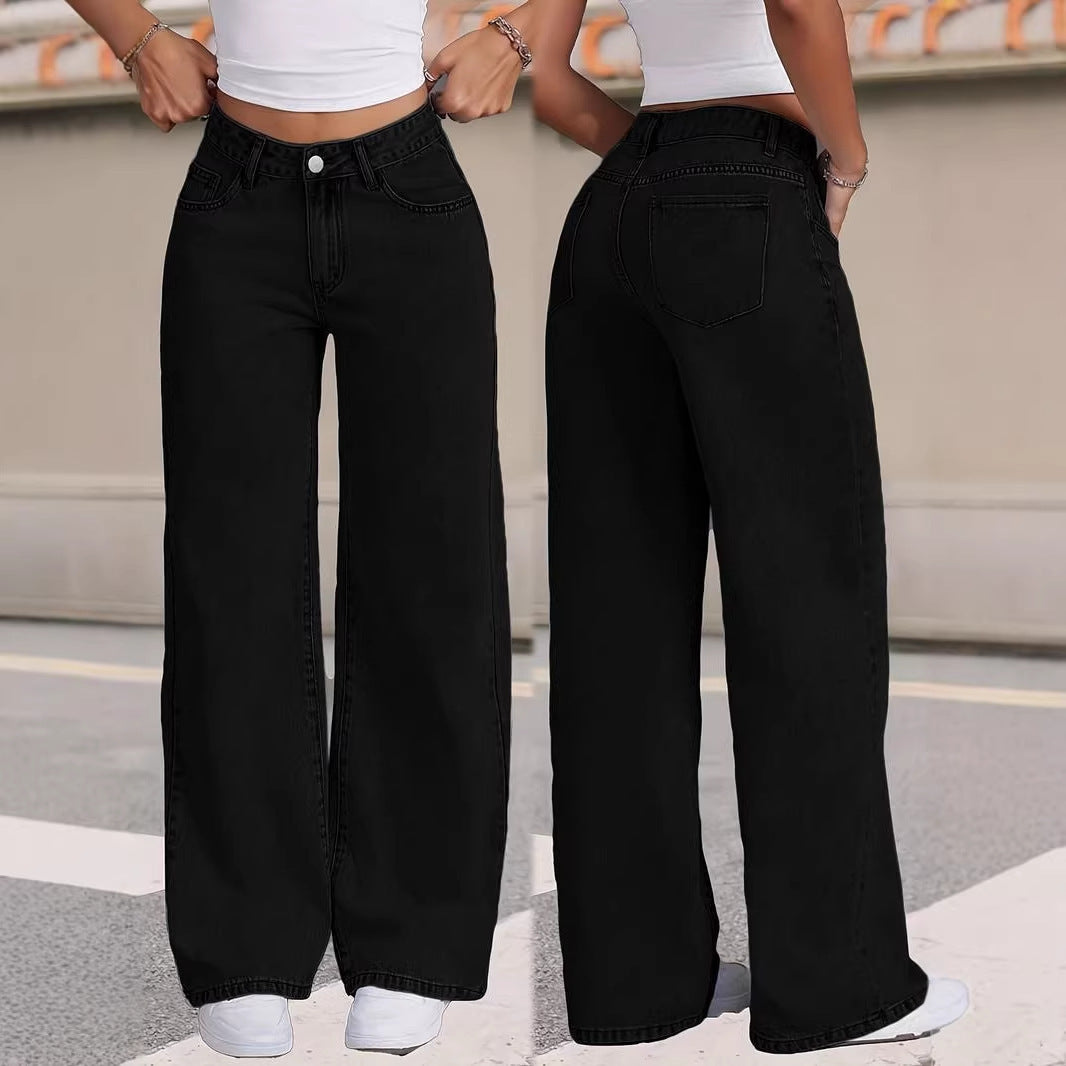 Women's High Waisted Retro Straight Leg Denim Pants