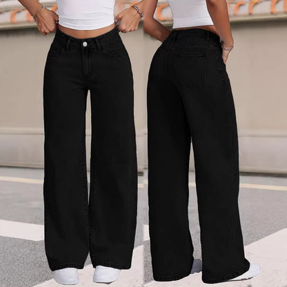 Women's High Waisted Retro Straight Leg Denim Pants