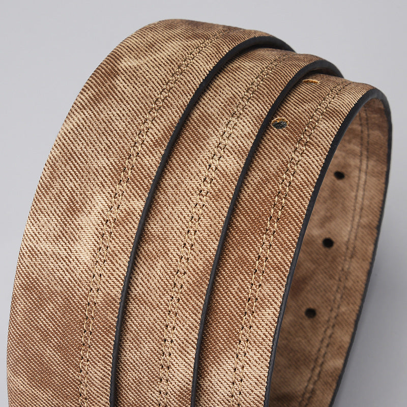 Men's PU Leather Belt with Creative Denim Pattern and Pin Buckle