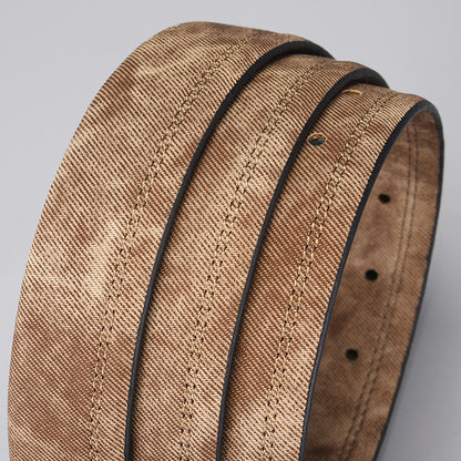 Men's PU Leather Belt with Creative Denim Pattern and Pin Buckle