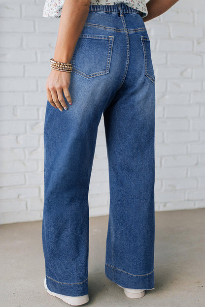 Jeans met acid wash-effect en vetersluiting plus size