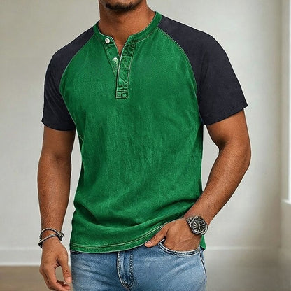Men's Vintage Washed Henry Collar Short Sleeve Shirt