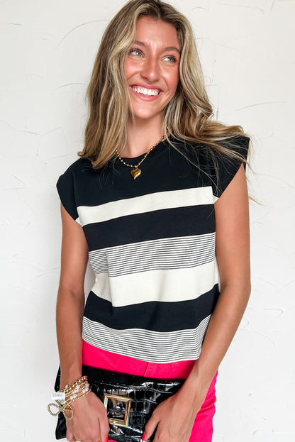 Gestreepte T-shirt met gemengde print ronde hals en korte mouwen