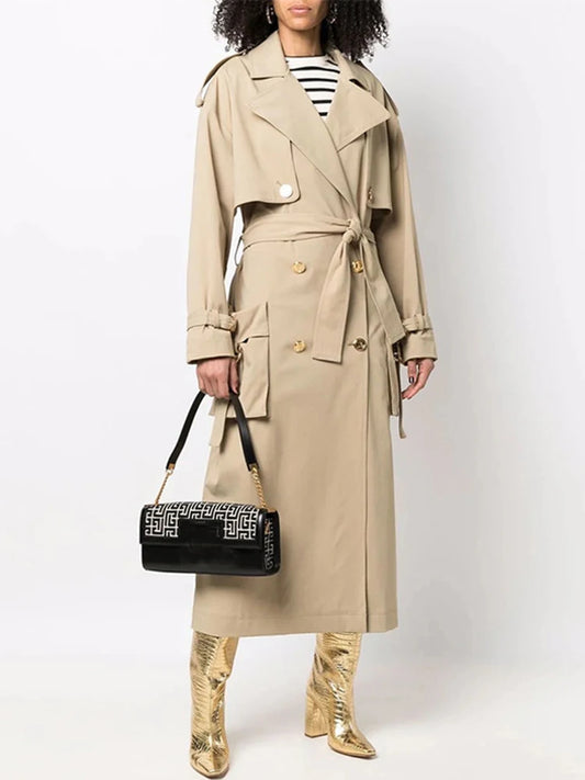 HIGH STREET Designer Elegante Dubbelbreasted Trenchcoat Met Zakken En Ceintuur