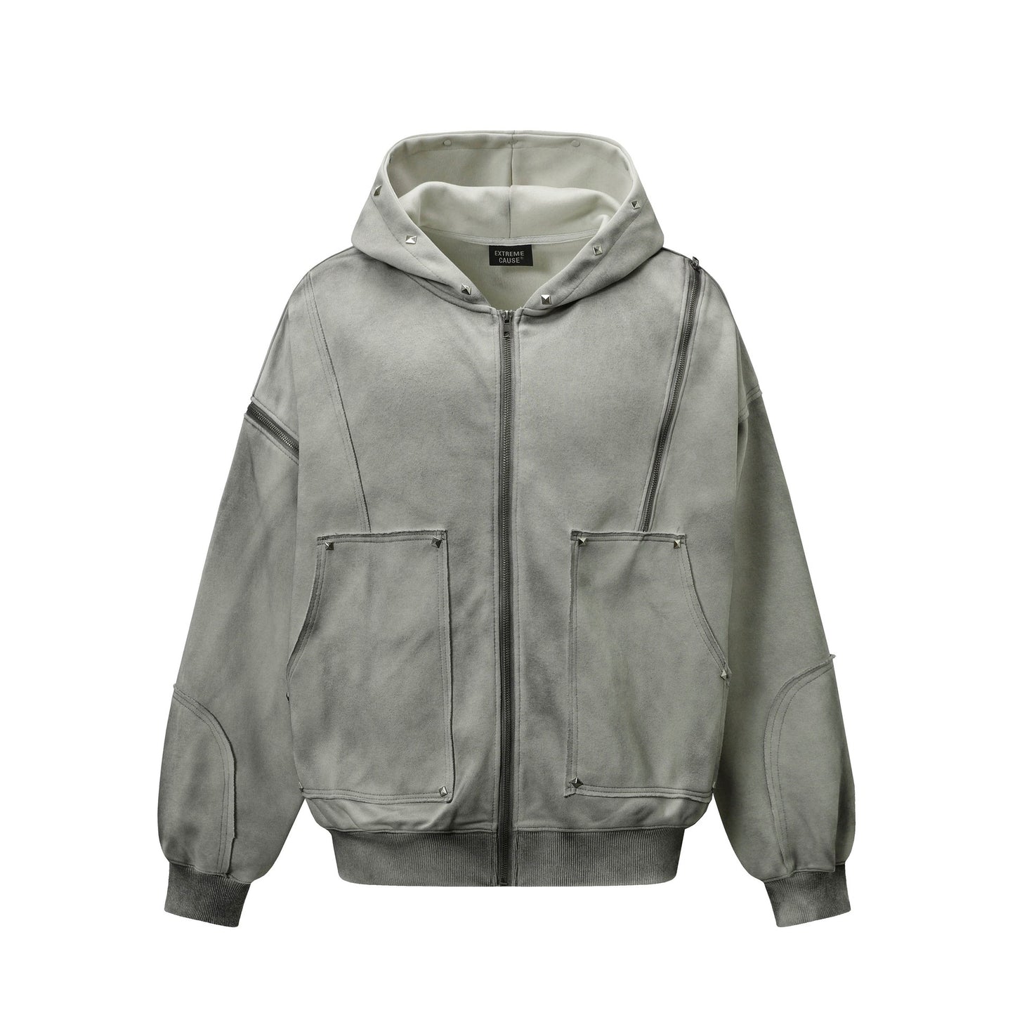Water washed split rivet hoodie