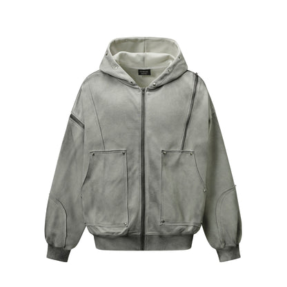 Water washed split rivet hoodie