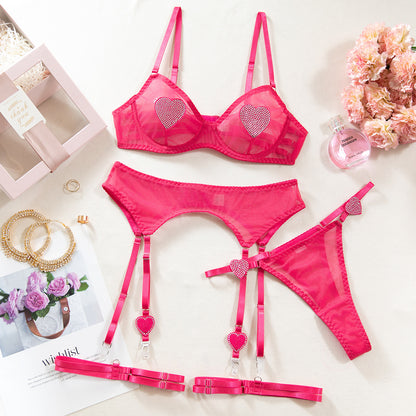 Sexy Lingerie Set with Heart-Shaped Bra and Garter Belt