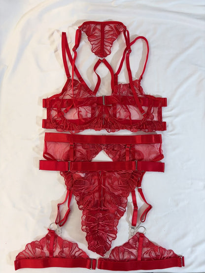 Embroidered Mesh Lingerie Set
