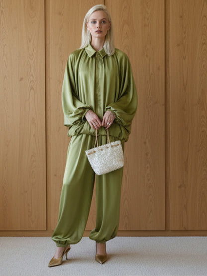 French Style Lapel Zipper Jacket and Pants Set