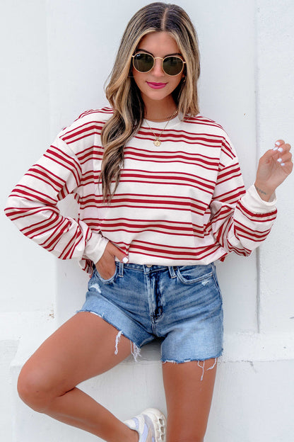 Casual gestreepte sweatshirt met lange mouwen en verlaagde schouders