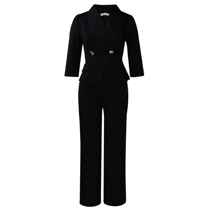 Womens Suit Collar Wide Leg Jumpsuit