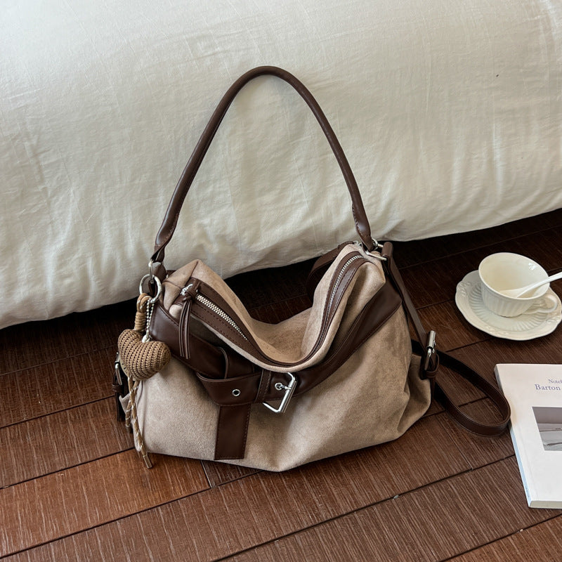 Vintage Suede Shoulder Bag for Women