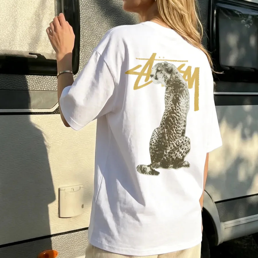 Pure Cotton Leopard Print Street Style T-Shirt