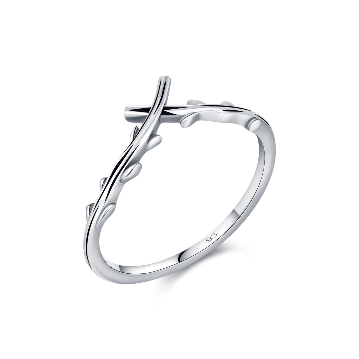 S925 Zilveren Kruis Olijftak Ring
