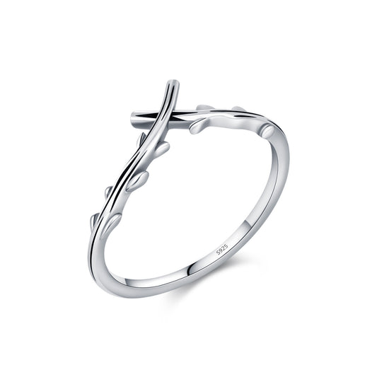 S925 Zilveren Kruis Olijftak Ring