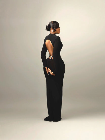 Womens Backless High Neck Bodycon Long Dress