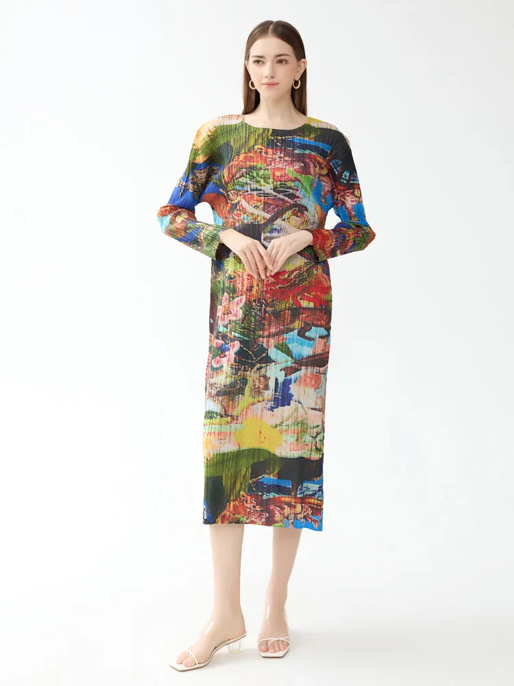 Miyake geplooide jurk met lange mouwen en print voor dames