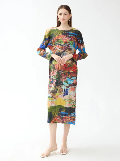 Miyake geplooide jurk met lange mouwen en print voor dames