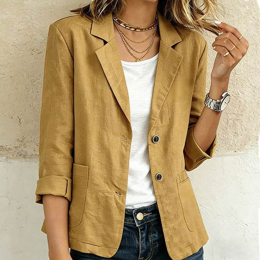 Womens Buttoned Long Sleeve Linen Blend Jacket