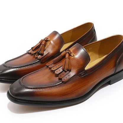 British Style Cowhide Tassel Mens Slip-On Loafers